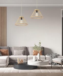 GloboStar® TYGEE 01930 Boho Κρεμαστό Φωτιστικό Οροφής Μονόφωτο 1 x E27 AC220-240V IP20 – Φ35 x Υ22cm – Μπεζ Ξύλινο Πλέγμα – 5 Χρόνια Εγγύηση