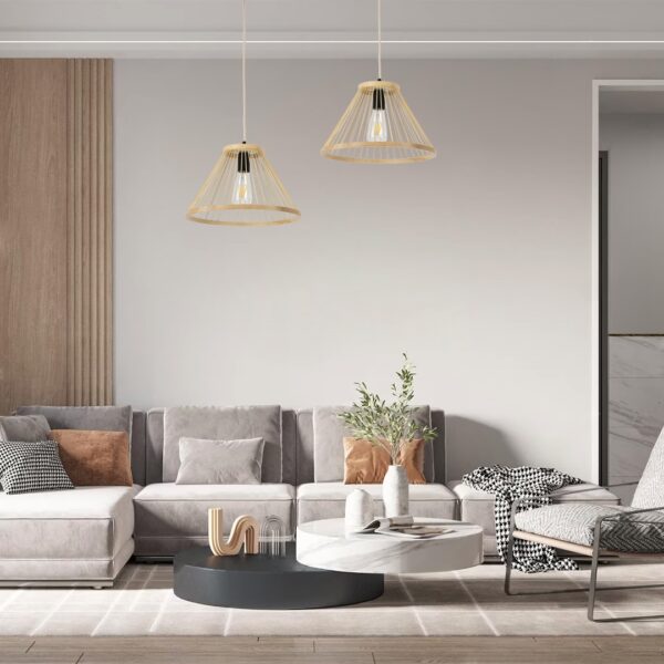GloboStar® TYGEE 01930 Boho Κρεμαστό Φωτιστικό Οροφής Μονόφωτο 1 x E27 AC220-240V IP20 – Φ35 x Υ22cm – Μπεζ Ξύλινο Πλέγμα – 5 Χρόνια Εγγύηση