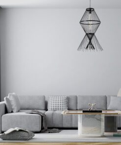 GloboStar® YOSHI 01929 Boho Κρεμαστό Φωτιστικό Οροφής Μονόφωτο 1 x E27 AC220-240V IP20 – Φ35 x Υ60cm – Μαύρο Ξύλινο Πλέγμα – 5 Χρόνια Εγγύηση