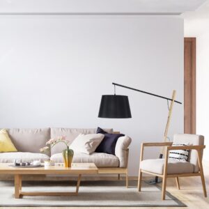 GloboStar® KELSIE 02029 Μοντέρνο Επιδαπέδιο Φωτιστικό Μονόφωτο 1 x E27 AC220-240V IP20 – Μ40 x Π125 x Υ140cm – Μαύρο Μεταλλικό με Μπεζ Ξύλινο Σώμα & Μαύρο Καπέλο – 5 Χρόνια Εγγύηση