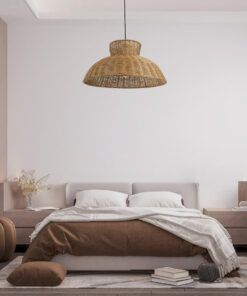 GloboStar® MALABO 02328 Boho Κρεμαστό Φωτιστικό Οροφής Μονόφωτο 1 x E27 AC220-240V IP20 – Φ60 x Υ31cm – Καφέ Ξύλινο Μπαμπού Πλέγμα – 5 Χρόνια Εγγύηση