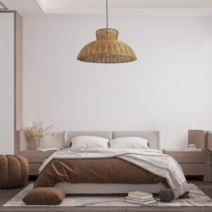 GloboStar® MALABO 02328 Boho Κρεμαστό Φωτιστικό Οροφής Μονόφωτο 1 x E27 AC220-240V IP20 – Φ60 x Υ31cm – Καφέ Ξύλινο Μπαμπού Πλέγμα – 5 Χρόνια Εγγύηση