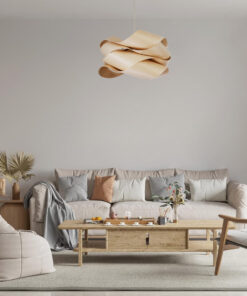 GloboStar® SARDIGNA 02181 Boho Κρεμαστό Φωτιστικό Οροφής Μονόφωτο 1 x E27 AC220-240V IP20 – Φ60 x Υ30cm – Μπεζ Λεπτό Φύλλο Ξύλου Πλέγμα – 5 Χρόνια Εγγύηση