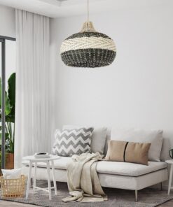 GloboStar® BARBADOS 01946 Boho Κρεμαστό Φωτιστικό Οροφής Μονόφωτο 1 x E27 AC220-240V IP20 – Φ40 x Υ34cm – Μπεζ – Χακί Ξύλινο Πλέγμα Καμπάνα – 5 Χρόνια Εγγύηση