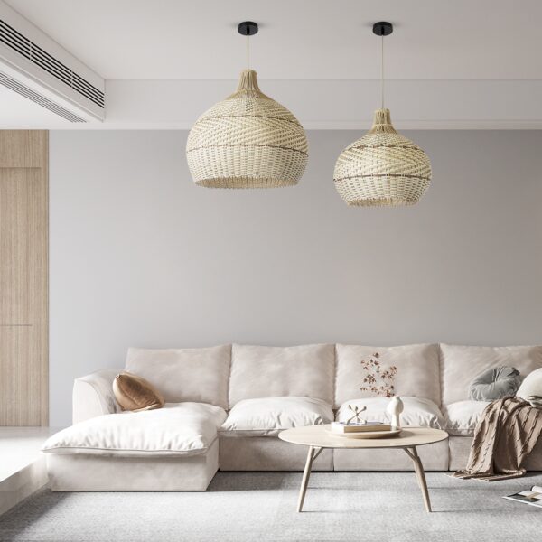 GloboStar® SANTACRUZ 01950 Boho Κρεμαστό Φωτιστικό Οροφής Μονόφωτο 1 x E27 AC220-240V IP20 – Φ40 x Υ40cm – Μπεζ – Καφέ Ξύλινο Πλέγμα Καμπάνα – 5 Χρόνια Εγγύηση