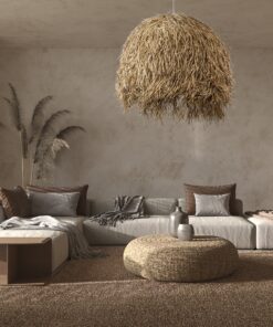 GloboStar® GUADELOUPE 02159 Boho Κρεμαστό Φωτιστικό Οροφής Μονόφωτο 1 x E27 AC220-240V IP20 – Φ120 x Υ100cm – Μπεζ Φυσική Ράφια Νήμα Πλέγμα Καμπάνα – 5 Χρόνια Εγγύηση