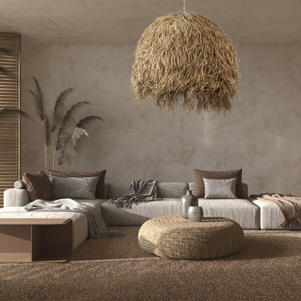 GloboStar® GUADELOUPE 02159 Boho Κρεμαστό Φωτιστικό Οροφής Μονόφωτο 1 x E27 AC220-240V IP20 – Φ120 x Υ100cm – Μπεζ Φυσική Ράφια Νήμα Πλέγμα Καμπάνα – 5 Χρόνια Εγγύηση