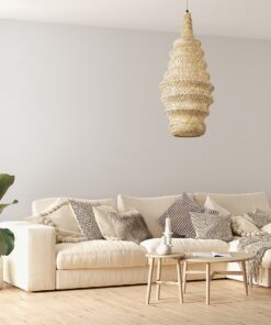 GloboStar® MAUI 02114 Boho Κρεμαστό Φωτιστικό Οροφής Μονόφωτο 1 x E27 AC220-240V IP20 – Φ30 x Υ77cm – Μπεζ Ξύλινο Μπαμπού Πλέγμα – 5 Χρόνια Εγγύηση