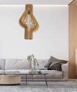 GloboStar® MIHIRO 02172 Boho Κρεμαστό Φωτιστικό Οροφής Μονόφωτο 1 x E27 AC220-240V IP20 – Φ32 x Υ56cm – Καφέ Ξύλινο Πλέγμα – 5 Χρόνια Εγγύηση