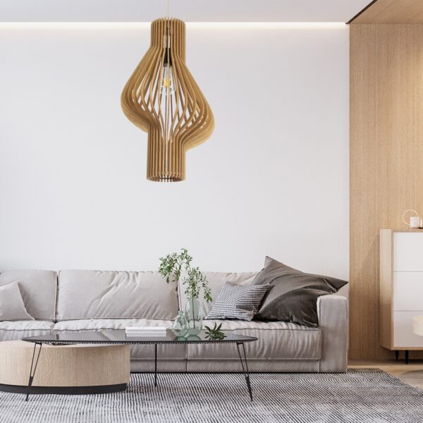 GloboStar® MIHIRO 02172 Boho Κρεμαστό Φωτιστικό Οροφής Μονόφωτο 1 x E27 AC220-240V IP20 – Φ32 x Υ56cm – Καφέ Ξύλινο Πλέγμα – 5 Χρόνια Εγγύηση