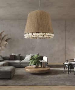 GloboStar® PUERTORICO 02093 Boho Κρεμαστό Φωτιστικό Οροφής Τρίφωτο 3 x E27 AC220-240V IP20 – Φ80 x Υ80cm – Μπεζ Λεπτό Σχοινί Τριχιά Καμπάνα – 5 Χρόνια Εγγύηση