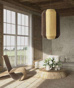 GloboStar® SALERNO 02076 Boho Κρεμαστό Φωτιστικό Οροφής Μονόφωτο 1 x E27 AC220-240V IP20 – Φ50 x Υ80cm – Μπεζ με Καφέ Λεπτό Νήμα Βαμβακερό Πλέγμα Καμπάνα – 5 Χρόνια Εγγύηση