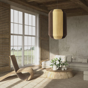 GloboStar® SALERNO 02076 Boho Κρεμαστό Φωτιστικό Οροφής Μονόφωτο 1 x E27 AC220-240V IP20 – Φ50 x Υ80cm – Μπεζ με Καφέ Λεπτό Νήμα Βαμβακερό Πλέγμα Καμπάνα – 5 Χρόνια Εγγύηση