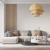 GloboStar® HIROKA 01836 Boho Κρεμαστό Φωτιστικό Οροφής Μονόφωτο 1 x E27 AC220-240V IP20 – Φ60 x Υ50cm – Μπεζ Ξύλινο Μπαμπού Πλέγμα – 5 Χρόνια Εγγύηση