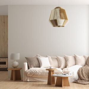 GloboStar® SALERNO 02187 Boho Κρεμαστό Φωτιστικό Οροφής Μονόφωτο 1 x E27 AC220-240V IP20 – Φ50 x Υ50cm – Μπεζ με Λευκό και Καφέ με Ροζ Λεπτό Νήμα Βαμβακερό Πλέγμα Καμπάνα – 5 Χρόνια Εγγύηση