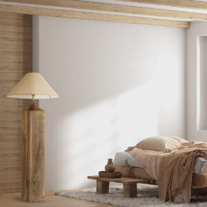 GloboStar® LAFRONTERA 02314 Μοντέρνο Επιδαπέδιο Φωτιστικό Μονόφωτο 1 x E27 AC220-240V IP20 – Φ55 x Υ140cm – Μπεζ Ξύλινο Καμπάνα – 5 Χρόνια Εγγύηση