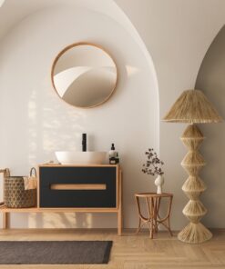 GloboStar® LUANA 02108 Boho Επιδαπέδιο Φωτιστικό Μονόφωτο 1 x E27 AC220-240V IP20 – Φ60 x Υ150cm – Μπεζ Φυσική Ράφια Νήμα Καπέλο – 5 Χρόνια Εγγύηση