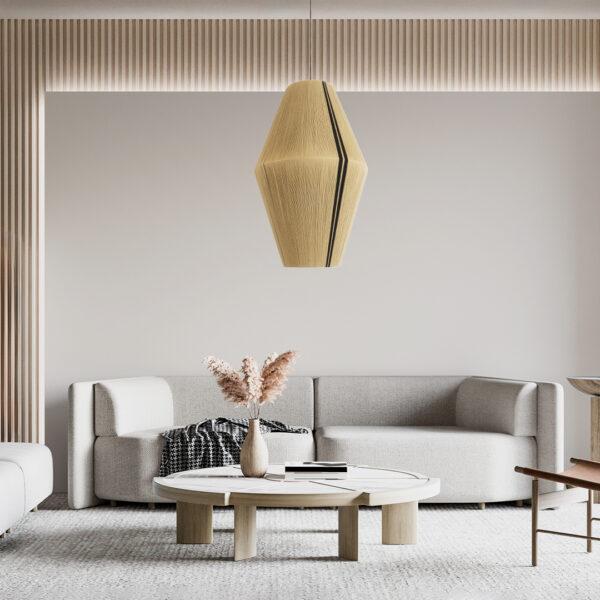 GloboStar® SALERNO 02077 Boho Κρεμαστό Φωτιστικό Οροφής Μονόφωτο 1 x E27 AC220-240V IP20 – Φ50 x Υ80cm – Μπεζ με Μαύρο Λεπτό Νήμα Βαμβακερό Πλέγμα Καμπάνα – 5 Χρόνια Εγγύηση