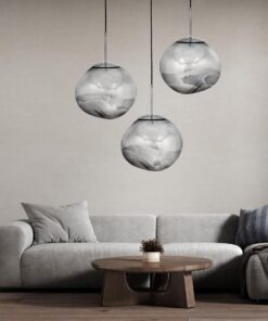 GloboStar® DIXAR 01464 Μοντέρνο Κρεμαστό Φωτιστικό Οροφής Μονόφωτο 1 x E27 Γυάλινο Ασημί Νίκελ Φ36 x Υ45cm