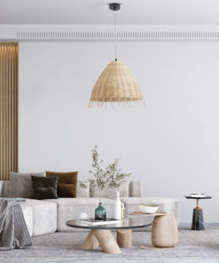 GloboStar® AQUATIC 01742 Boho Κρεμαστό Φωτιστικό Οροφής Μονόφωτο 1 x E27 AC220-240V IP20 – Φ40 x Υ36cm – Μπεζ Ξύλινο Μπαμπού Πλέγμα Καμπάνα – 5 Χρόνια Εγγύηση