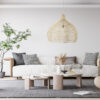 GloboStar® ADEJE 02210 Boho Κρεμαστό Φωτιστικό Οροφής Μονόφωτο 1 x E27 AC220-240V IP20 – Φ60 x Υ60cm – Μπεζ Ξύλινο Μπαμπού Πλέγμα Καμπάνα – 5 Χρόνια Εγγύηση