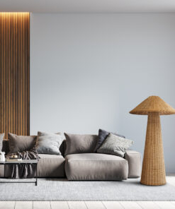 GloboStar® PERU 02235 Boho Επιδαπέδιο Φωτιστικό Μονόφωτο 1 x E27 AC220-240V IP20 – Φ73 x Υ135cm – Μπεζ Ξύλινο Ρατάν Καπέλο – 5 Χρόνια Εγγύηση