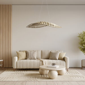 GloboStar® NANI 02285 Μοντέρνο Κρεμαστό Φωτιστικό Οροφής LED 60W AC220-240V IP20 – Μ120 x Π48 x Υ18cm – Μπεζ Ξύλινο Πλέγμα – Φυσικό Λευκό 4500K – 5 Χρόνια Εγγύηση