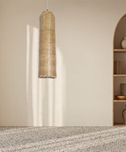 GloboStar® WAIKIKI 02349 Boho Κρεμαστό Φωτιστικό Οροφής Μονόφωτο 1 x E27 AC220-240V IP20 – Φ20 x Υ80cm – Μπεζ Ξύλινο Μπαμπού Καμπάνα