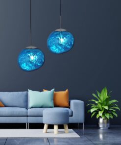 GloboStar® DIXAR BLUE 01467 Μοντέρνο Κρεμαστό Φωτιστικό Οροφής Μονόφωτο 1 x E27 Γυάλινο Μπλε Φ36 x Υ45cm