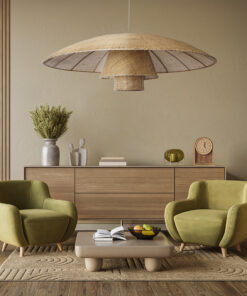 GloboStar® ZORA 02140 Boho Κρεμαστό Φωτιστικό Οροφής Μονόφωτο 1 x E27 AC220-240V IP20 – Φ120 x Υ40cm – Μπεζ Υφασμάτινο Καμπάνα