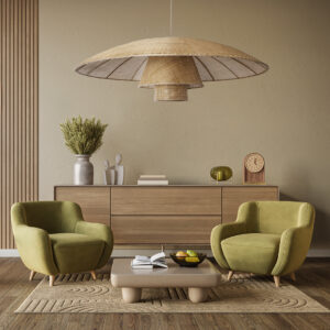 GloboStar® ZORA 02140 Boho Κρεμαστό Φωτιστικό Οροφής Μονόφωτο 1 x E27 AC220-240V IP20 – Φ120 x Υ40cm – Μπεζ Υφασμάτινο Καμπάνα