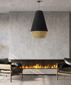 GloboStar® SALERNO 02080 Boho Κρεμαστό Φωτιστικό Οροφής Μονόφωτο 1 x E27 AC220-240V IP20 – Φ50 x Υ80cm – Μαύρο με Μπεζ Λεπτό Νήμα Βαμβακερό Πλέγμα Καμπάνα – 5 Χρόνια Εγγύηση