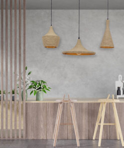 GloboStar® SHANGHAI ROPE 00875 SET 3 Μοντέρνα Κρεμαστά Φωτιστικά Οροφής Τρίφωτο 3 x E27 με Μπεζ Σχοινί Μεταλλικά Καμπάνα