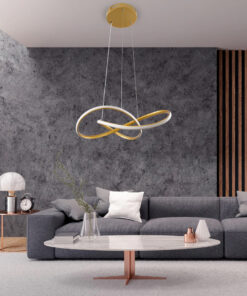 GloboStar® DEXTER 61051 Κρεμαστό Φωτιστικό Οροφής Design LED CCT 72W 8064lm 300° AC 220-240V – Εναλλαγή Φωτισμού μέσω Τηλεχειριστηρίου All In One Ψυχρό 6000k+Φυσικό 4500k+Θερμό 2700k Dimmable Φ56cm – Χρυσό Βούρτσας – 3 Years Warranty