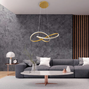 GloboStar® DEXTER 61051 Κρεμαστό Φωτιστικό Οροφής Design LED CCT 72W 8064lm 300° AC 220-240V – Εναλλαγή Φωτισμού μέσω Τηλεχειριστηρίου All In One Ψυχρό 6000k+Φυσικό 4500k+Θερμό 2700k Dimmable Φ56cm – Χρυσό Βούρτσας – 3 Years Warranty