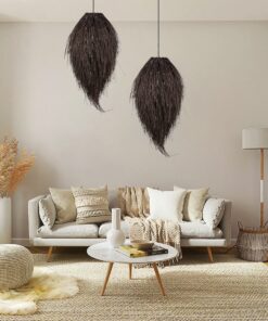 GloboStar® ARCHIPELAGO 01748 Μοντέρνο Κρεμαστό Φωτιστικό Οροφής Μονόφωτο 1 x E27 Καφέ Μπαμπού Πλέγμα Φ30 x Υ63cm