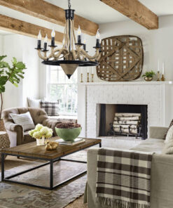 GloboStar® PENNSYLVANIA 00542 Vintage Κρεμαστό Φωτιστικό Οροφής Πολύφωτο 8 x E14 Μαύρο Μεταλλικό Πολυέλαιος με Μπεζ Σχοινί Φ64 x Y63cm