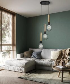 GloboStar® OLVERO 00773 Μοντέρνο Κρεμαστό Φωτιστικό Οροφής Τρίφωτο 3 x E27 Μαύρο – Χρυσό Μεταλλικό Πλέγμα Φ30 x Y130cm