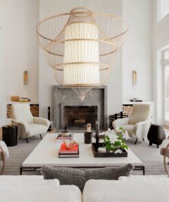 GloboStar® DOMINICA 01781 Μοντέρνο Κρεμαστό Φωτιστικό Οροφής Μονόφωτο 1 x E27 Μπεζ Ξύλινο Bamboo Πλέγμα Φ100 x Y100cm