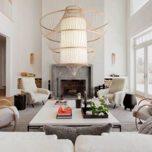 GloboStar® DOMINICA 01781 Μοντέρνο Κρεμαστό Φωτιστικό Οροφής Μονόφωτο 1 x E27 Μπεζ Ξύλινο Bamboo Πλέγμα Φ100 x Y100cm