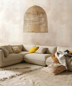 GloboStar® BORA-BORA 01735 Μοντέρνο Κρεμαστό Φωτιστικό Οροφής Μονόφωτο 1 x E27 Μπεζ Μπαμπού Καμπάνα Φ42 x Υ44cm