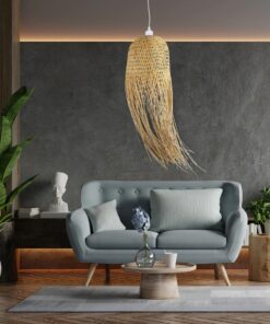 GloboStar® MANILA 01713 Μοντέρνο Κρεμαστό Φωτιστικό Οροφής Μονόφωτο 1 x E27 Μπεζ Μπαμπού Καμπάνα Φ25 x Υ60cm