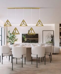 GloboStar® TRIANGLE 00610 Μοντέρνο Κρεμαστό Φωτιστικό Οροφής Πολύφωτο 5 x E27 Χρυσό Μεταλλικό Πλέγμα Μ170 x Π22 x Y130cm