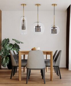 GloboStar® AVERY 00739 Μοντέρνο Κρεμαστό Φωτιστικό Οροφής Μονόφωτο 1 x E27 Διάφανο Γυάλινο με Χρυσό Μεταλλικό Πλέγμα Φ18 x Υ38cm