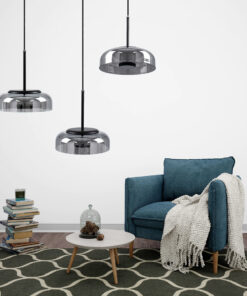 GloboStar® CHARLOTTE 00743 Μοντέρνο Κρεμαστό Φωτιστικό Οροφής Μονόφωτο Φιμέ Γυάλινο Μαύρο Μεταλλικό CREE LED 5W 500lm 180° AC 85-265V Θερμό Λευκό 2700K Φ23 x Υ23cm