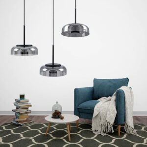 GloboStar® CHARLOTTE 00743 Μοντέρνο Κρεμαστό Φωτιστικό Οροφής Μονόφωτο Φιμέ Γυάλινο Μαύρο Μεταλλικό CREE LED 5W 500lm 180° AC 85-265V Θερμό Λευκό 2700K Φ23 x Υ23cm