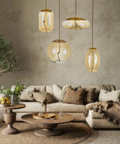 GloboStar® ΑΧΤΟΝ 00748 Μοντέρνο Κρεμαστό Φωτιστικό Οροφής Μονόφωτο Διάφανο Μελί Γυάλινο LED AC 100-240V Θερμό Λευκό 2700K Φ30 x Y30cm