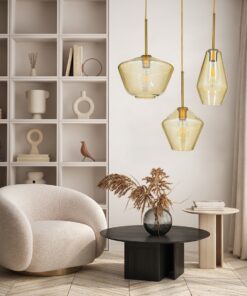 GloboStar® AMARIS 00869 Μοντέρνο Κρεμαστό Φωτιστικό Οροφής Μονόφωτο 1 x E27 Γυάλινο Φιμέ Μελί Φ22 x Υ22cm