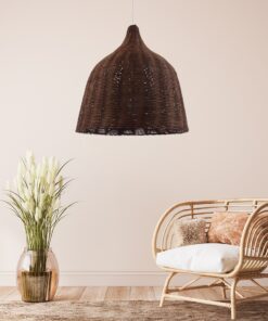 GloboStar® BAHAMAS 01368 Vintage Κρεμαστό Φωτιστικό Οροφής Μονόφωτο 1 x E27 Καφέ Σκούρο Ξύλινο Ψάθινο Bamboo Φ45 x Υ47cm