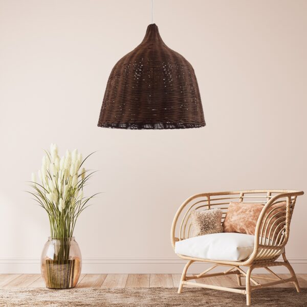 GloboStar® BAHAMAS 01368 Vintage Κρεμαστό Φωτιστικό Οροφής Μονόφωτο 1 x E27 Καφέ Σκούρο Ξύλινο Ψάθινο Bamboo Φ45 x Υ47cm